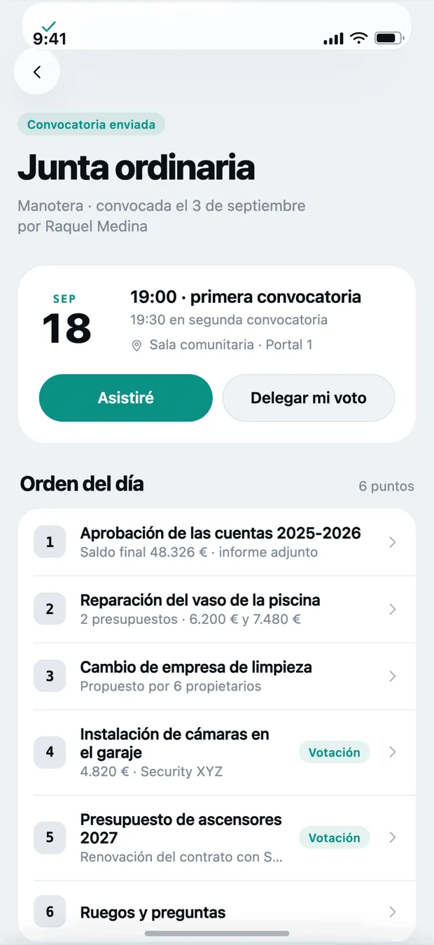 Convocatoria de junta en Kovva