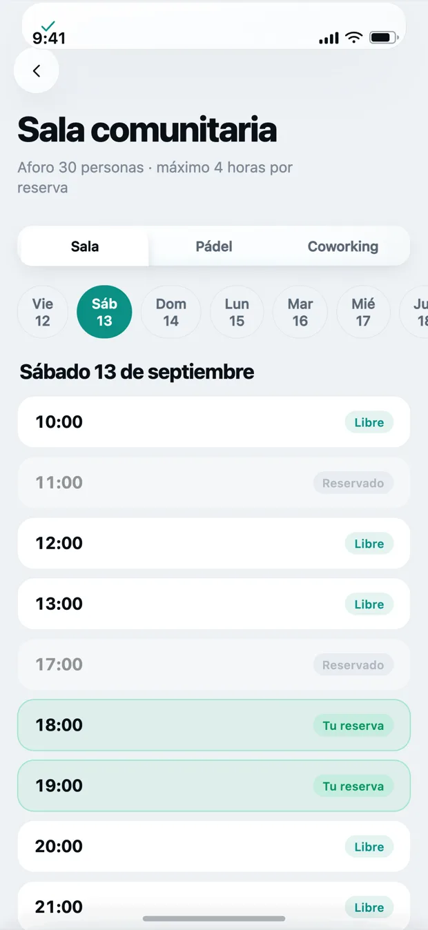 Reserva de una zona común en Kovva